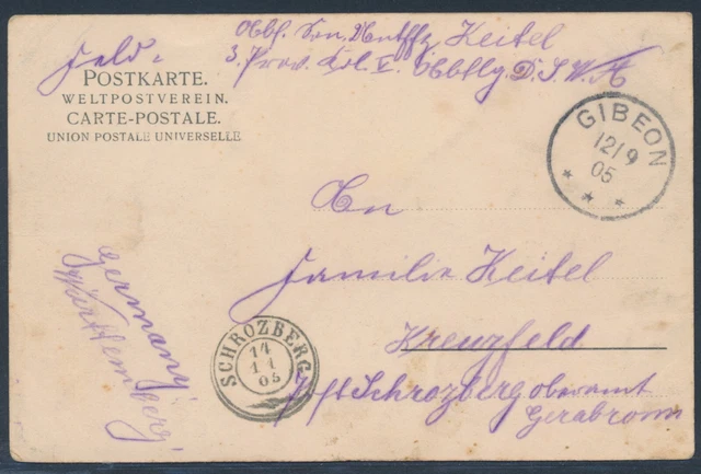DSW Feldpost-AK Herreros ab Gibeon 1905 nach Schrozberg (7793)