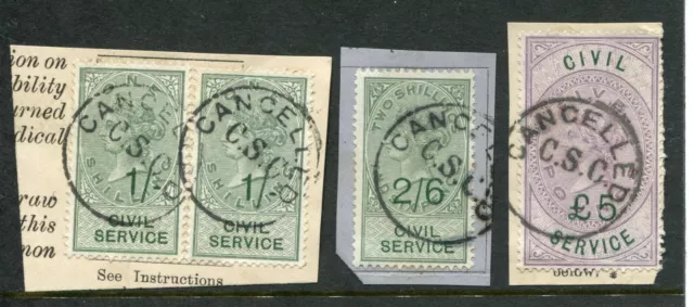 GB Revenue stamps - 1895 4x Surcharged Civil Service stamps to £5 on £5  (EK034)