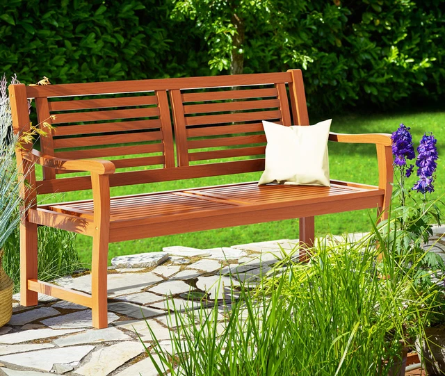 Casaria Gartenbank Bologna – 2-Sitzer Aus FSC-Eukalyptusholz Geölt, 120x60 Cm, Wetterfest, 320 Kg Belastbar, Mit Arm- & Rückenlehne, Für Terrasse & Balkon