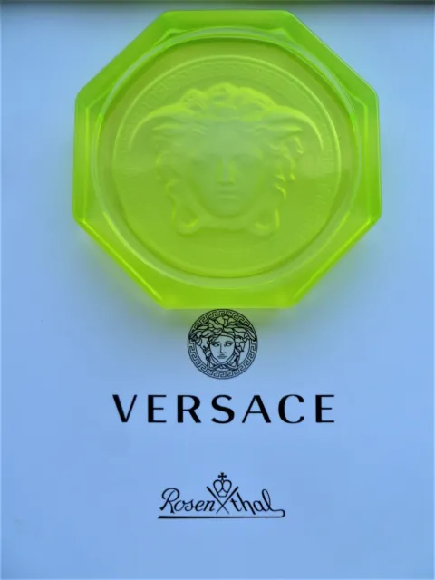 Rosenthal Versace Glass Coaster NEW Boxed Uranium Yellow / Glows Green Under UV