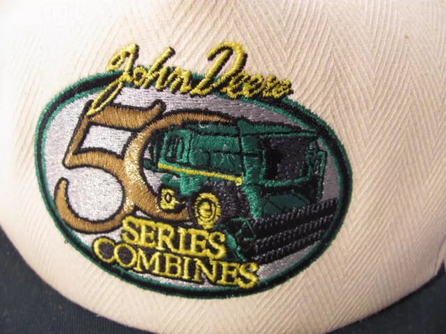 K-Products John Deere Hat Mens White Beige Farm Tractor 50 Series Combine Logo