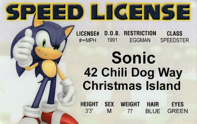 Sonic the HEDGEHOG ID Card / Drivers License