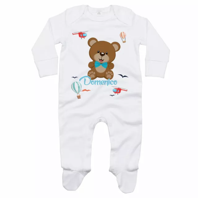 Tutina neonato personalizzata con nome orsetto e mongolfiere