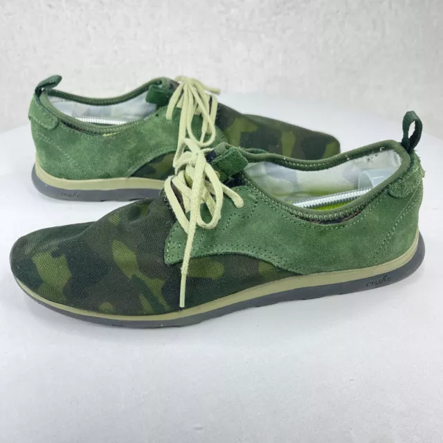 CUSHE MELLOW Womens 10 Leather Mesh Sneakers Green Camo Shakra Fashion Loafers