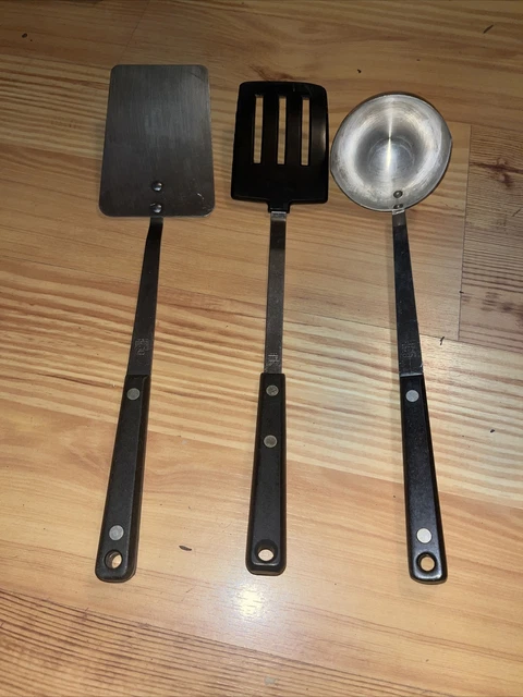 Vintage Ekco Flint Stainless Steel Ladle Flipper Spatula Lot 3 Black Riveted USA