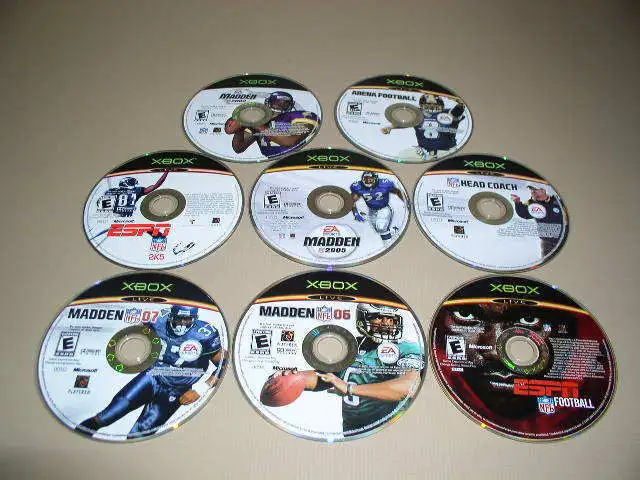Xbox, Lot of 8 Football Video Games, NFL, Used, NO CASES!
