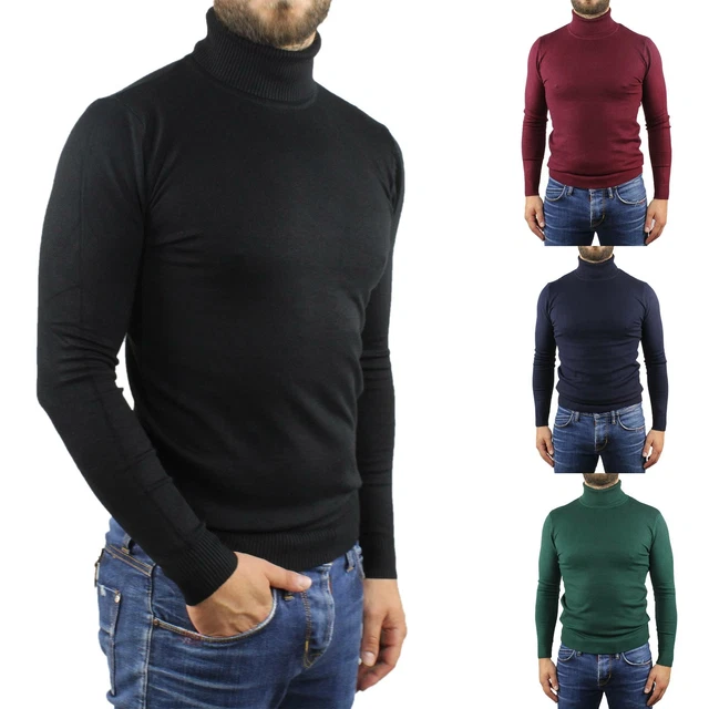 Maglione Uomo Collo Alto Dolcevita Maglia Blu Nero Bordò Lupetto Maglioncino