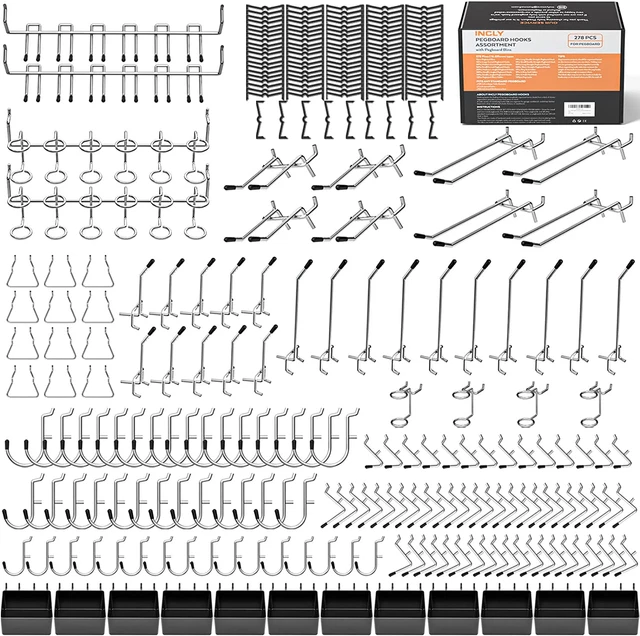 278 PCS Peg Board Kit Assortment Accessories Tool Metal Hook Pegboard Organizer