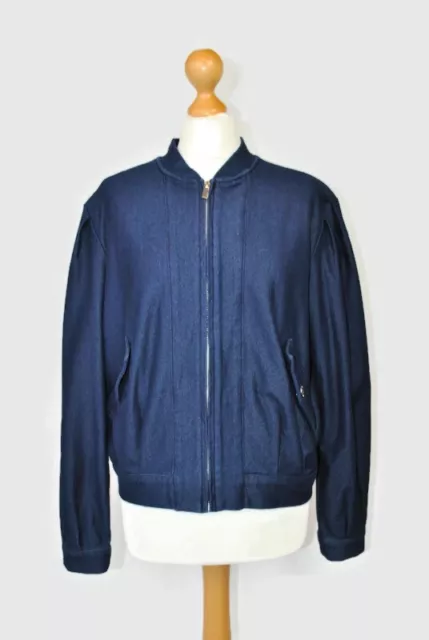 NEXT Retro Dark Blue Stretch Cotton Blend Denim Zipped Bomber Jacket Size 12