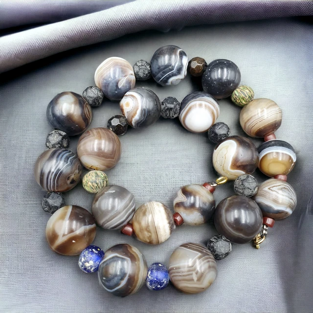 AA Lot Antique Ancient INDO Himalayan Bangla Agate Suleimani Beads Necklace