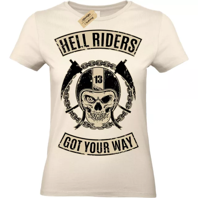 T-shirt Hell Riders Skull Biker moto motociclista donna top donna