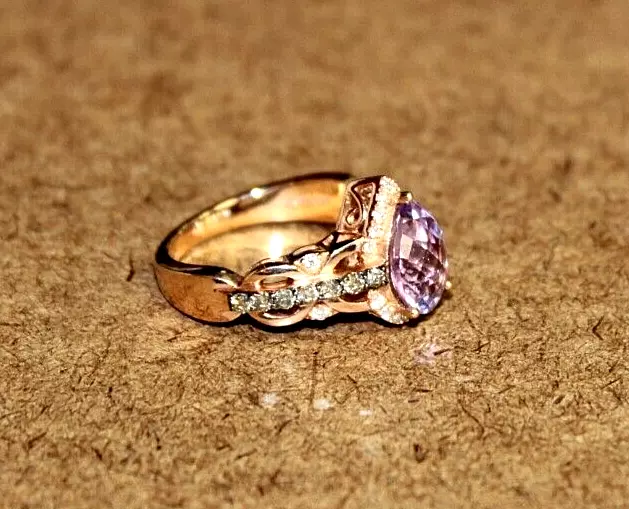 LeVian 14k Rose Gold Amethyst & White/Chocolate Diamond Ring Sz 6.75 [093WEI] 2