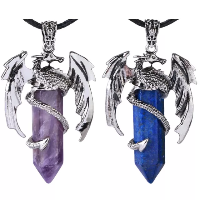 Dragon Man Necklace Natural Gem Stone Healing Quartz Hexagonal Crystal Pendant