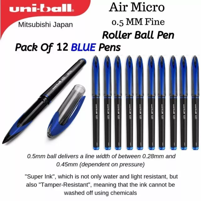 12 X Stylo roller UniBall AIR MICRO UM188, SUPER INK FLOW, encre bleue fine...