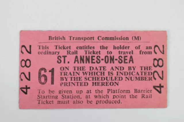 BTC (M) Railway Ticket No 4282 ST ANNES-ON-SEA