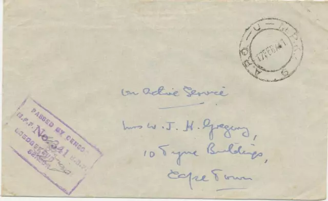 SOUTH AFRICA 1941, ""A.P.O. - U - M.P.K. / 6" selt. K2 a. Cab. Field Post-Bf m CENSORSHIP