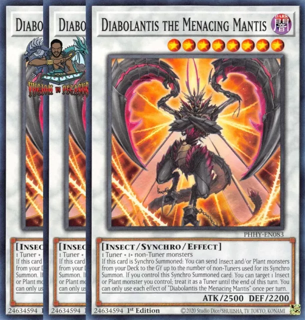 Yugioh! 3x Diabolantis the Menacing Mantis PHHY-EN083 Common 1st Ed NM