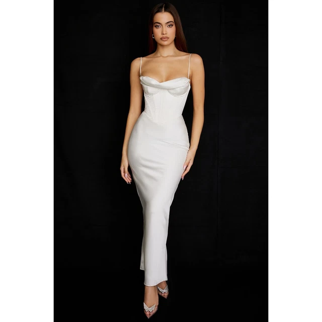 white christmas dresses Leila Satin Corset Maxi Dress / Ivory | Meshki main image 1