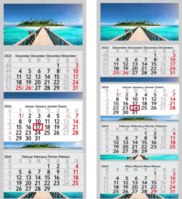 3/4 Monatskalender 2024 Kalender Malediven Insel Meer Wandkalender Fotokalender