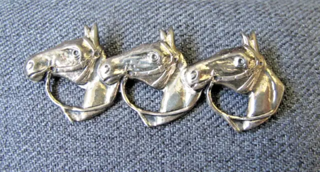 Vintage marked Sterling 3 horse's heads pin brooch