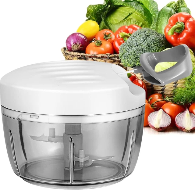 KMASHI Manual Onion Chopper - 550ml, Stainless Steel Blades, Pull-String Vegetable Cutter For Nuts, Garlic, Salsa