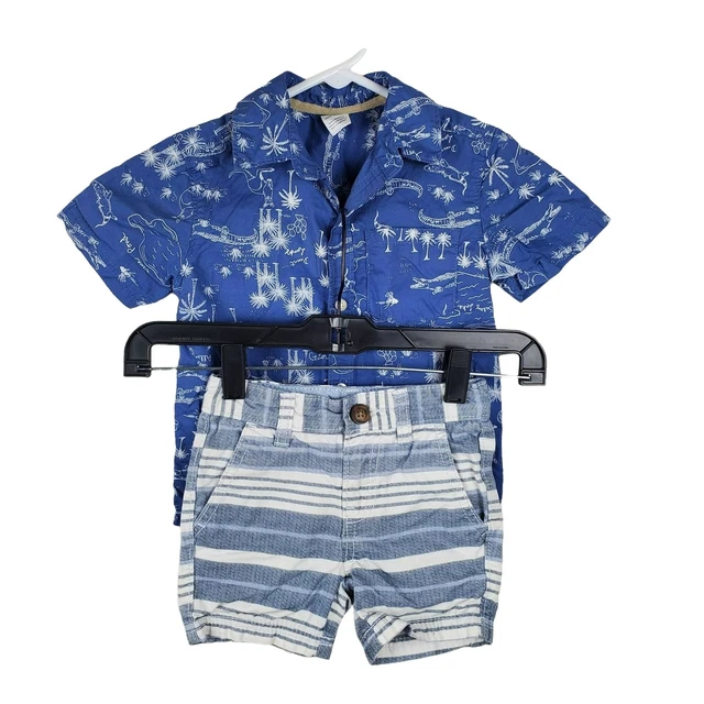 Carters Toddler Boy 2pc Outfit Size 2T Alligator Print Button Front Shirt Shorts
