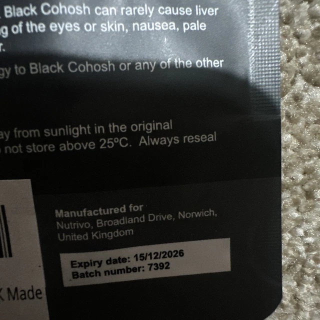 BLACK COHOSH NUTRIVO 100mgX 90 tablets, Menopause Relief, Hot Flushes