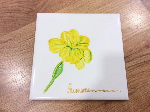 Vintage HAND PAINTED Yellow PRIMROSE Flower Foral TILE (6in x 6in)