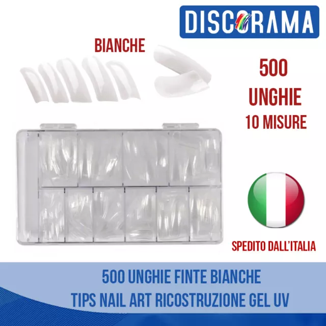 500 Unghie Finte Tip Tips Nail Art Ricostruzione Gel Uv Bianche Kit Bianca