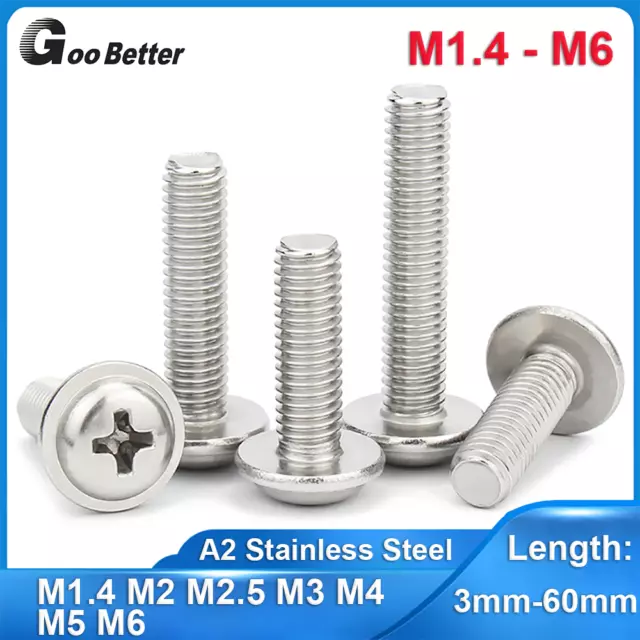 M1.4-M6 Phillips Flanged Button Head Screws A2 Stainless Steel Pozi Flange Bolts