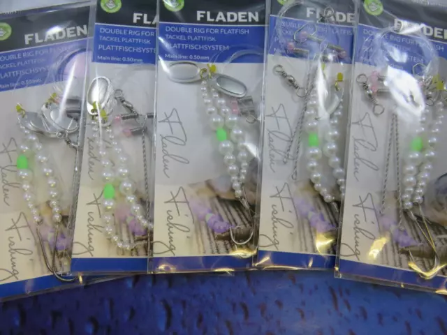 5 X MOP BEADED 2 HOOK BOOM RIG Sz 1 DEEP SEA COD FLATFISH BOAT PIER FISHING