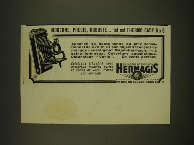 1932 Hermagis Camera Ad - in French - moderne, precis, robuste.. Tel est l'Hermo