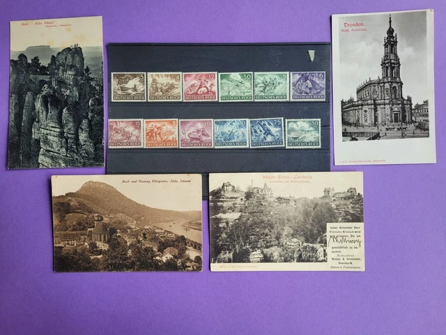4 alte Ansichtskarten Dresden und Sächsische Schweiz + Briefmarken DR