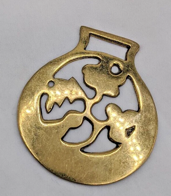 Brass Horse Medallion Vintage English Thistle Rose Shamrock Leaf Show Parade