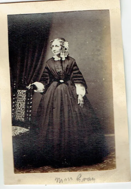 Victorian cdv type photo elderly lady standing long dress hand on chair