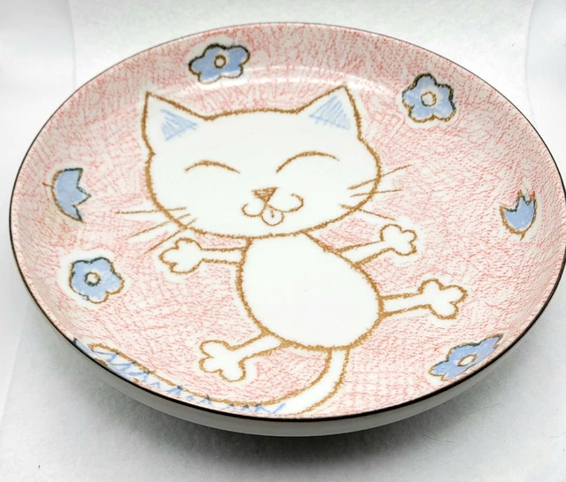 Maneki Neko Folk Art Cat Bowls, Plate Sushi Happy Lucky Japan 8.5"