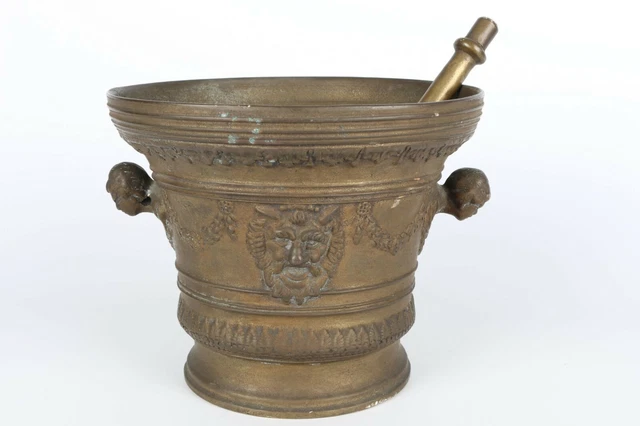 Antiker Bronze Mörser mit Pistill , Höhe 20cm , Durchm.25cm , 9 Kilo /=92 2