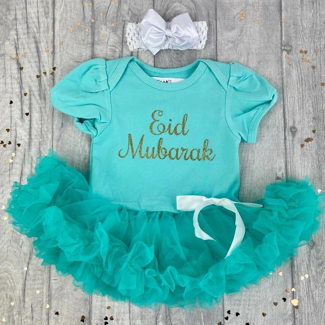 BAMBINA EID MUBARAK TUTU ROMPER, Gold Glitter Eid Abito Festa Ramadan Regalo