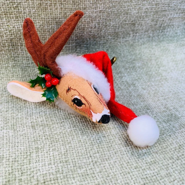 1994 Annalee Santa Reindeer Head Christmas Decoration Holiday Decor 3"