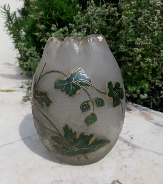 Antique Legras Glass Vase French Acid Etched enamel