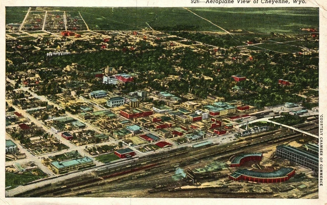 Vintage Postcard  1944 Aeroplane View Of Cheyenne Wyoming Sanborn Souvenir Co.