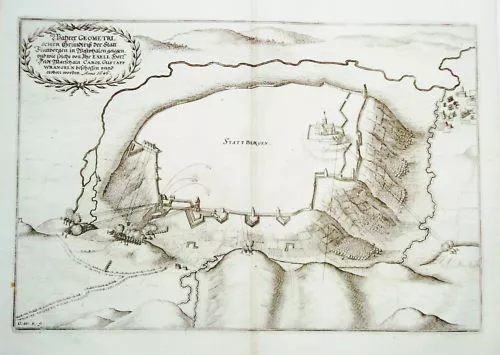 Marsberg Obermarsberg Kanone echter alter   Merian Kupferstich 1647