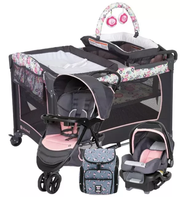 Baby Girl Combo Stroller With Car Seat Playard Diaper Bag Newborn Girl Pink Set