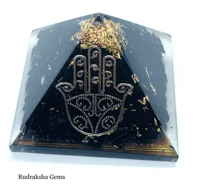 Black Tourmaline Orgone Pyramid Hamza Protection Reiki Charged Energy Generator