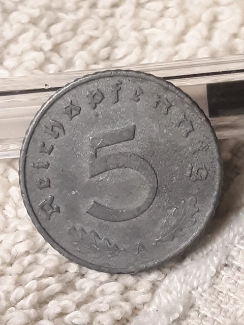Vintage 1940-A , WW2 German 5 Reichspfennig,WWII Era Circulated Coin With Flaws