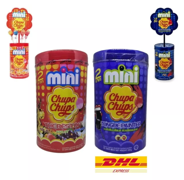 2x Mini Chupa Chups Lollipops Cola Fruit Creamy Flavor Tongue Painter Box of 50p