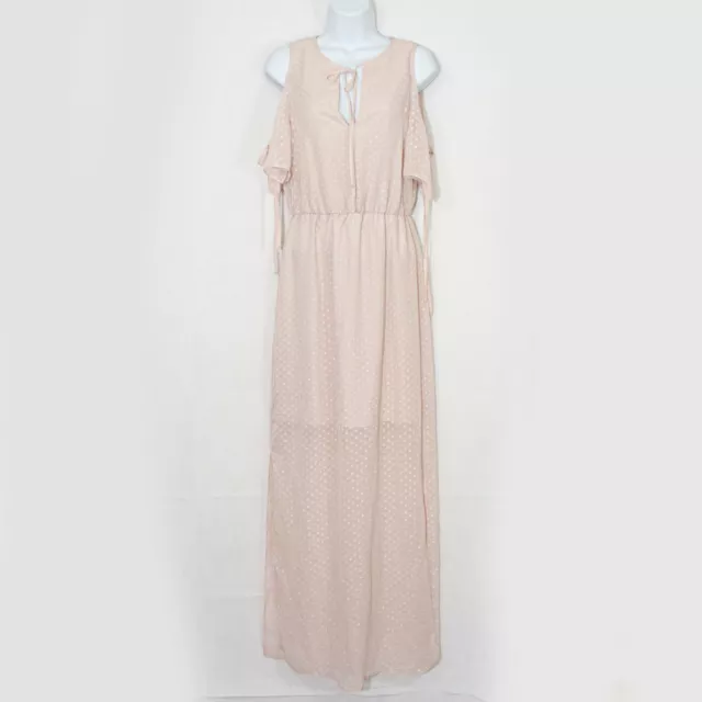 Charles Henry Maxi Dress Womens XS Beige Tie Sleeve Cutout Casual Sheer D01X 2