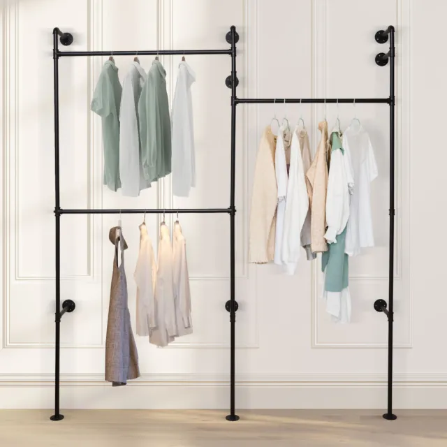 3-Bar Heavy Duty Commercial Garment Rack Wall Mounted Clothing Clothes Shelf New