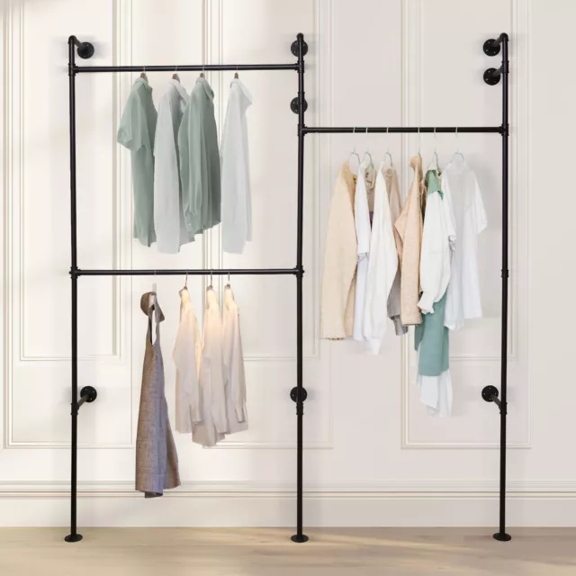 Industrial Wall Mounted Pipe Clothes Rack Garment Clothing Display Heavy Duty