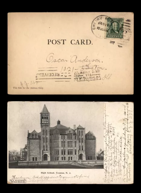 MAYFAIRSTAMPS US 1907 to Rockford High School Trenton NJ Postcard aaj ...